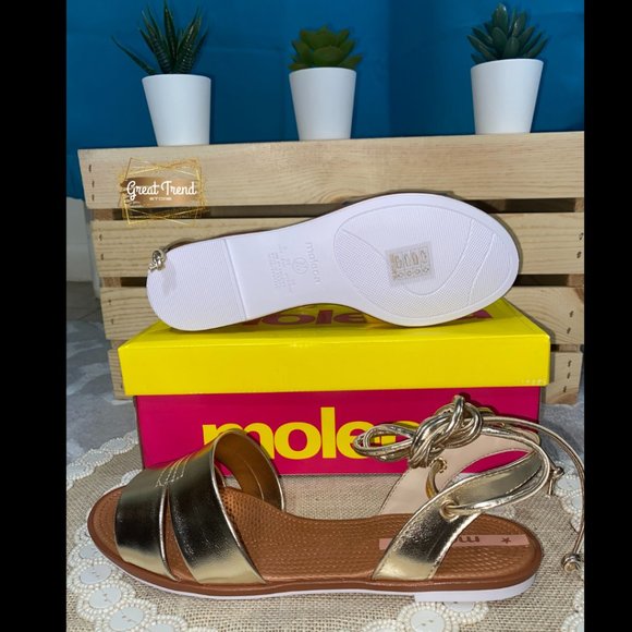 Moleca Women’s Gold Strappy Flat Sandals - Picture 4 of 8